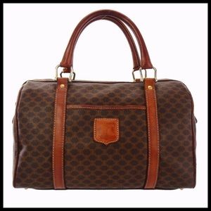 🆕 {Céline} Vintage Macadam Canvas Genuine Leather Boston Tote Bag